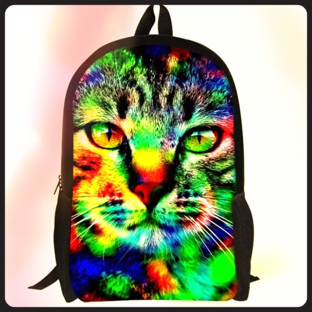 🆕 PSYCADELIC KITTY CAT BACKPACK BOOKBAG BAG NWT